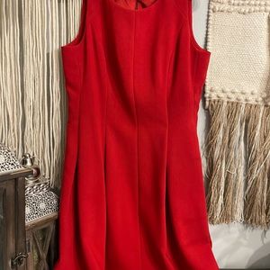 Loft Red Pleat Waist Dress